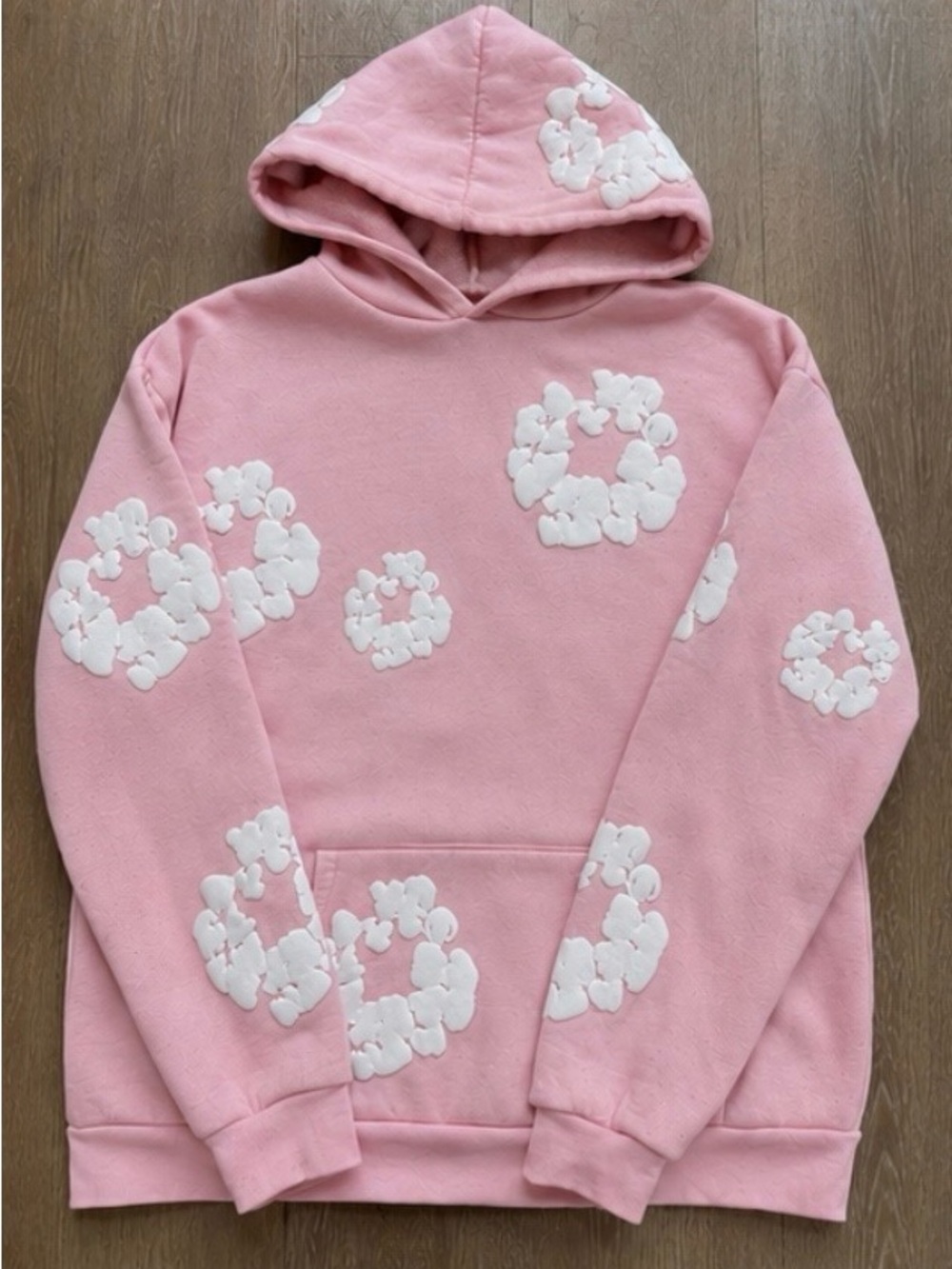 Kids Pink Hoodie with White Floral Appliqué